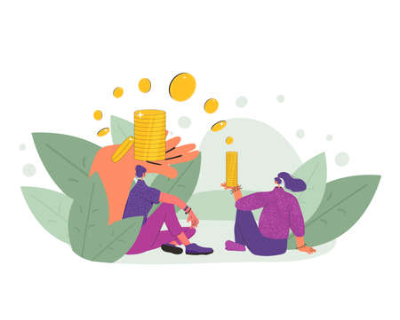 Universal basic income. Unconditional guarantee. Living stipend. Governmental public program for a periodic payment to people. Vector flat illustration.のイラスト素材
