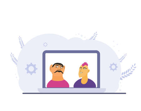 Video conference. Family distance communication. Two coworkers taking part in digital talk. Online...