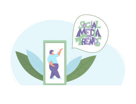 Social media trend emblem. Hand drawn lettering with female character. Vector illustration.のイラスト素材