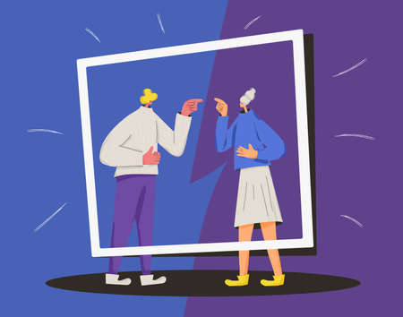 Conflict. Pair of people during argument. Quarrel concept. Bad relationship between friends or family members. Vector flat color illustration.のイラスト素材