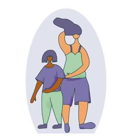 Young teenage girl and female kid. Vector illustration.