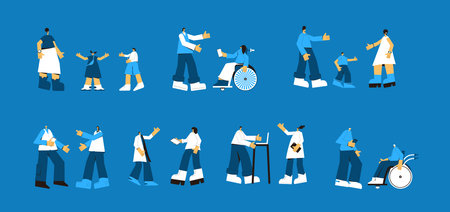 Set of peoplecommunication. Adult characters and children talking to each others. Female and male persons wearing in casual clothes collection. Vector flat illustration.のイラスト素材