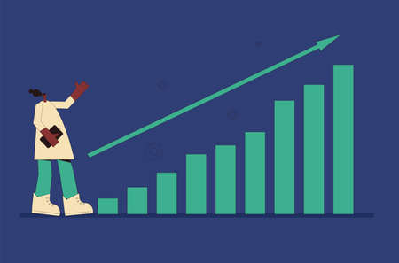 Investment concept. Company earning report. Business success. Financial growth. Stock market boom. Lucky retail investor. Shares rally. Minor shareholders getting money. Vector flat color illustration.のイラスト素材