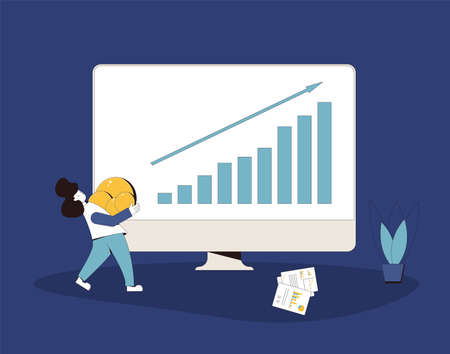 Investment concept. Business success. Financial growth. Stock market boom. Lucky retail investor. Shares rally. Minor shareholder getting money. Vector flat color illustration.のイラスト素材