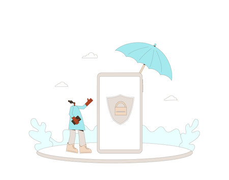 Cyber insurance. Personal data protection concept. Cybercrime risk protection. Vector illustration.のイラスト素材
