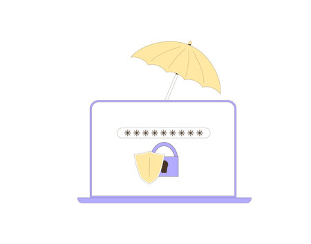 Cyber insurance. Personal and financial data protection concept. Cybercrime risk protection. Vector illustration.のイラスト素材