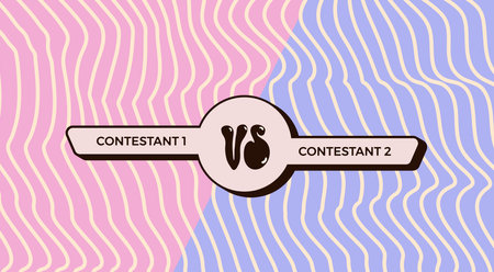 Versus retro template with separation on two zones. Vs groovy poster. Battle cover with emblem and empty banner for contestants names. Vector illustration.のイラスト素材