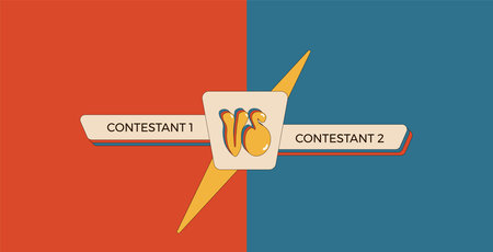 Versus retro template. Vs groovy poster. Battle cover with emblem and empty banner for contestants...
