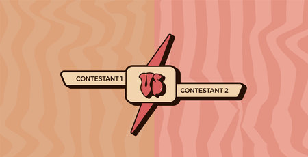 Versus retro template. Vs groovy poster. Battle cover with emblem and empty banner for contestants names. Vector illustrationのイラスト素材