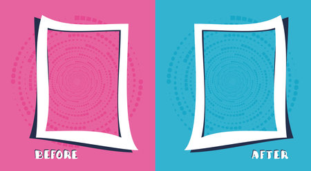 Before and After template. background for graphic design. Comparison card with frames and copy space. Vector illustration.のイラスト素材