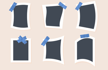 Picture frames taped set. Collection of photo border with scotch. Vector flat illustration.のイラスト素材