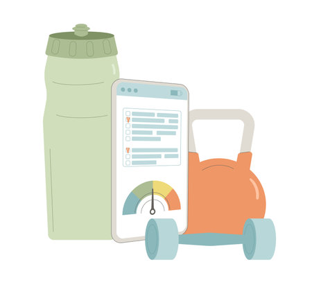 Fitness sport and active life tracking. Body mass index chart indicator. Weight and training control application. Vector flat illustration.のイラスト素材