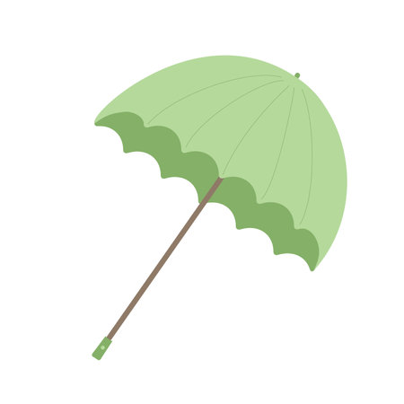 Green umbrella isolated. Parasol for rainy or sunny weather. Autumn and summer season tool on white background. Vector flat illustration.のイラスト素材