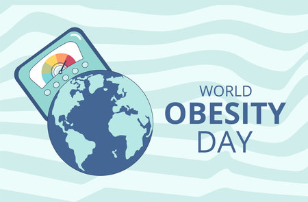World obesity day banner template. Symbol of overweight awareness. Vector flat illustration.のイラスト素材