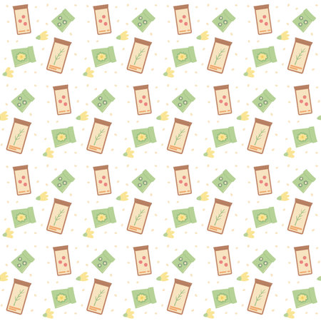 Gardening seeding plant seamless pattern. Spring horticulture items endless background. Planting flowers and vegetables at home loop cover. Vector hand drawn flat illustration.のイラスト素材
