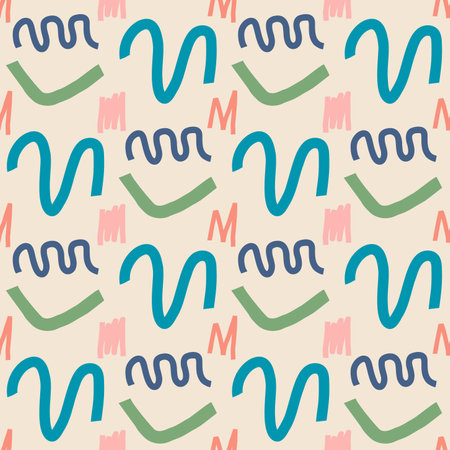 Abstract geometric seamless pattern. Scribble childish elements endless background. Doodle style repeat cover. simple loop ornament. Vector flat hand drawn illustration.のイラスト素材