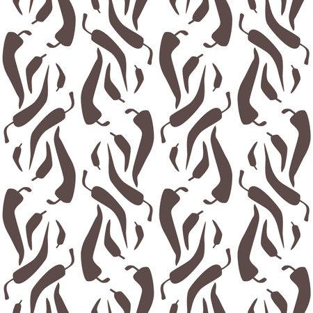 Chili pepper silhouette seamless pattern. Jalapeno shapes symbol repeat background. Hot vegetable endless cover. Vector flat hand drawn illustration.のイラスト素材