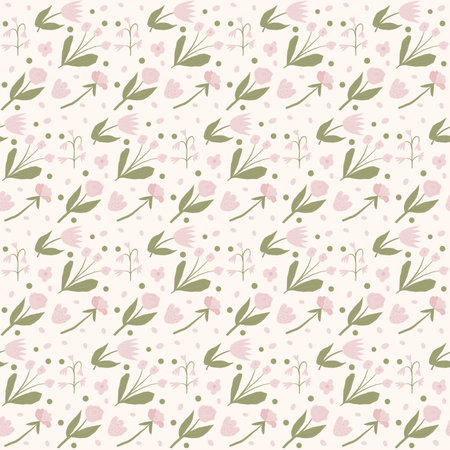 Floral seamless pattern. Flowers elements endless background. Botanical repeat cover. Vector flat hand drawn illustration.のイラスト素材