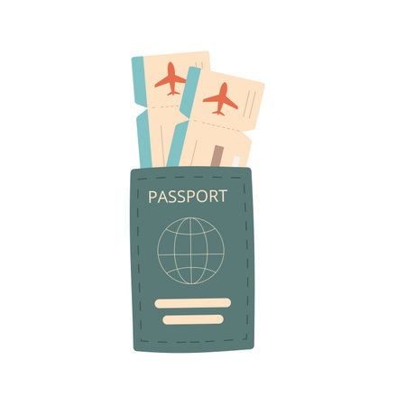 Plane ticket with passport isolated on white background. Vector flat illustration.のイラスト素材