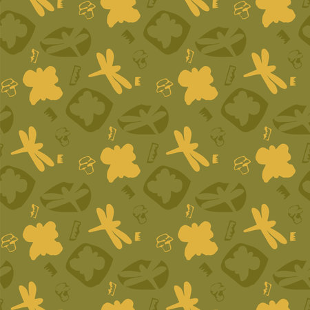 Dragonfly and butterfly seamless pattern. Insects collage shape of ripped papers silhouettes repeat background. Vector hand drawn flat illustration.のイラスト素材