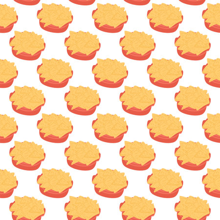 Nachos seamless pattern. Mexican cuisine repeat background. Tortilla chips endless cover. Vector flat hand drawn illustration.のイラスト素材
