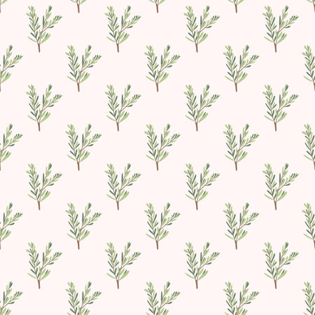 Rosemary herbs seamless pattern. Rosemary plant green leaves repeat background. Botanic endless cover. Vector simple hand drawn illustration.のイラスト素材