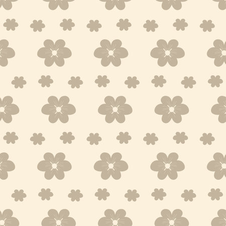 Retro monochrome simple flowers seamless pattern. Floral endless background. Flower ornament tile. Wild flowers botanic repeat cover. Vector flat hand drawn illustration.のイラスト素材
