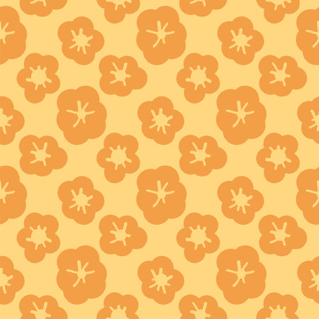 Monochrome orange flowers seamless pattern. Floral scribble endless background. Flower ornament tile. Naive botanical repeat cover. Vector flat hand drawn illustration.のイラスト素材