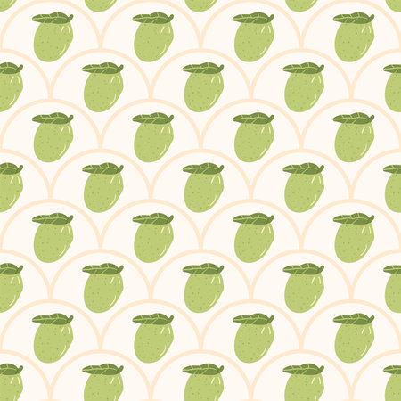 Guava seamless pattern. Tropical ripe fruit repeat stylized background. scalloped pattern. Vector hand drawn flat illustration.のイラスト素材