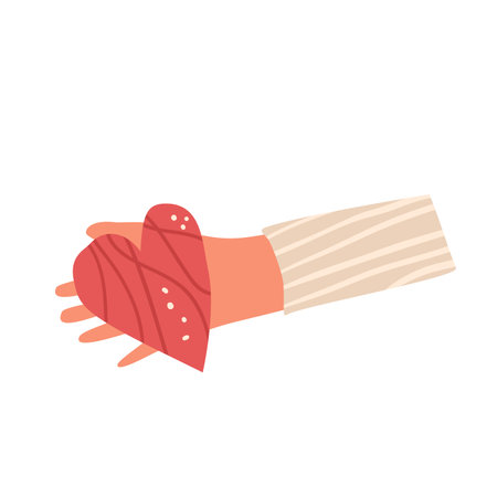 Hands holding heart shape. Palm with charity and kindness symbol. Vector hand drawn flat collection illustration isolated on white background.のイラスト素材