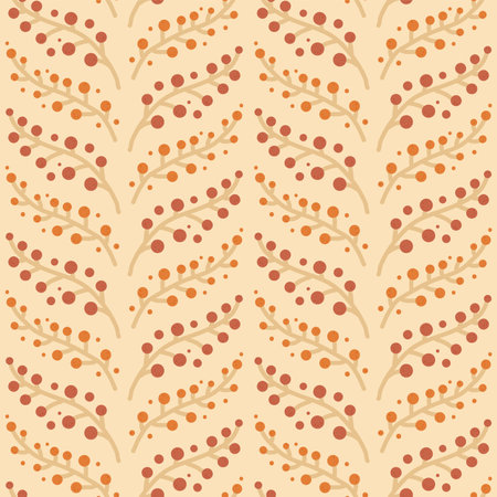Berries twigs seamless pattern. Rowanberry brunch ornament repeat background. Vector hand drawn illustration.のイラスト素材