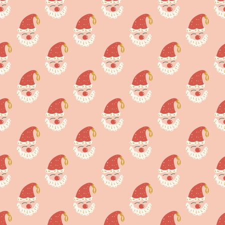 Santa Claus seamless pattern. Christmas repeat background. Happy New Year holiday season surface pattern design. Vector hand drawn flat illustration.のイラスト素材