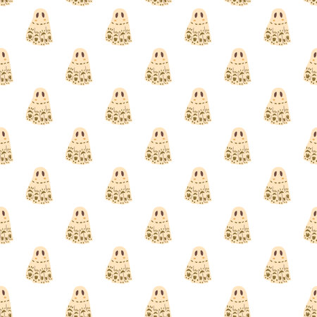 Halloween ghosts seamless pattern. All Hallows' Eve continuous background. Festive ghoul with decorated sheet repeat surface cover. Vector hand drawn illustration.のイラスト素材