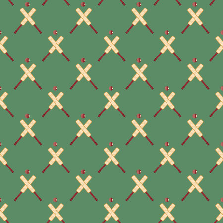 Cricket seamless pattern. endless background. Balls snd bats repeat cover. Sport game equipment continuous surface. Vector hand drawn flat illustration.のイラスト素材