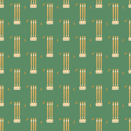 Cricket seamless pattern. Wicket bails repeat cover. Sport game equipment continuous surface. Vector hand drawn flat illustration.のイラスト素材