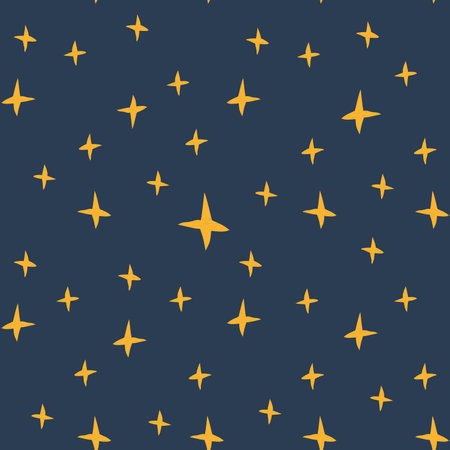 Night sky seamless pattern. Stars endless background. Dark repeat cover. Vector hand drawn flat illustration.のイラスト素材