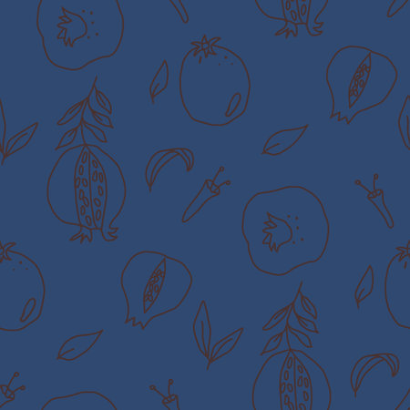 Pomegranate seamless pattern. Vector hand drawn doodle illustration.のイラスト素材