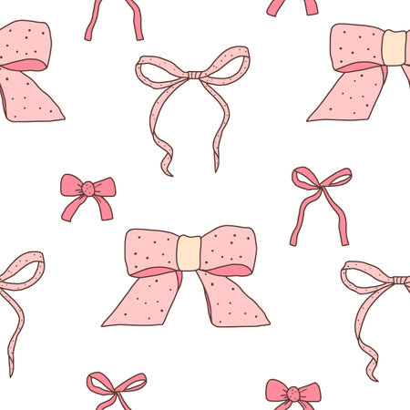 Bow seamless pattern. Decorative band endless background. Vector hand drawn illustration.のイラスト素材