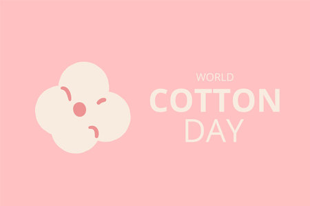 World cotton day card template. Ripe cotton boll emblem. Purity, innocence, and new beginnings symbols. Vector illustration.のイラスト素材