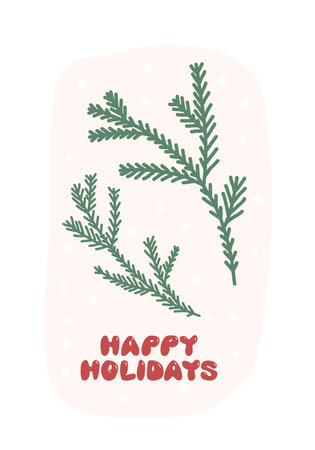 Christmas greeting card with fir branches. Hand drawn vector illustration on white background.のイラスト素材