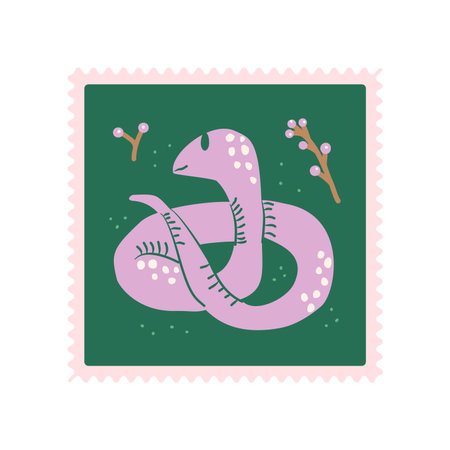 Snake post snake. Reptile animal square sticker. Vector hand drawn flat illustrationのイラスト素材
