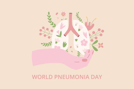 Promoting World Pneumonia Day template. Lungs and text, symbolizing global respiratory health awareness. Vector illustration.のイラスト素材