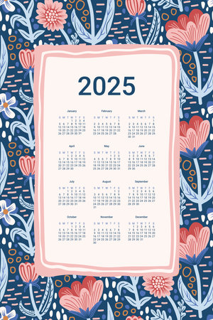 2025 Calendar. Vertical banner template with frame and abstract print. Vector illustrationのイラスト素材