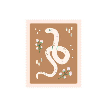 Snake post stamp. Reptile animal sticker. Vector hand drawn flat illustrationのイラスト素材