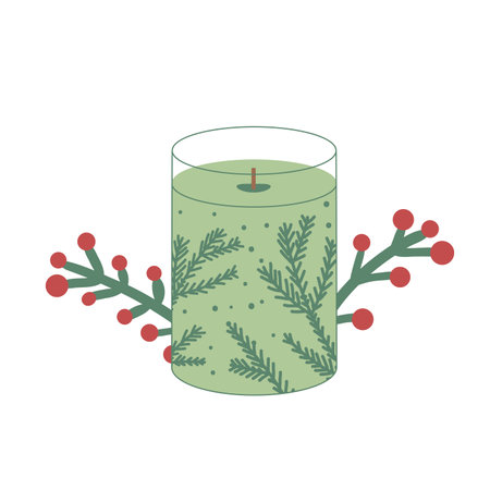 Christmas candle. Winter holidays baubles. Vector hand drawn flt illustration isolated on white background.のイラスト素材