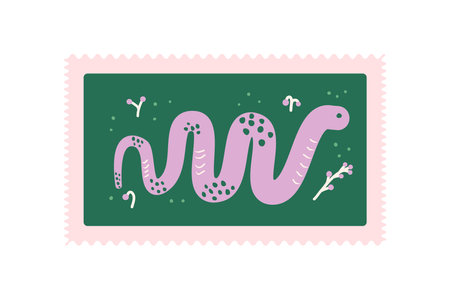 Stamp with crawling snake. Reptile animal sticker. Vector hand drawn flat illustration