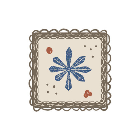 Winter holidays vintage emblem with snowflake in frame. Sticker with retro Christmas decoration. Vector hand drawn illustration.のイラスト素材