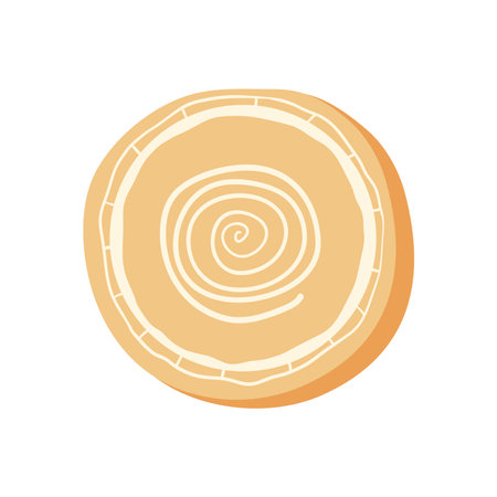 Gingerbread circular cookie isolated on white background. Homemade festive baking. Christmas sweet dessert with frosting decor. Vector hand drawn flat illustrationのイラスト素材