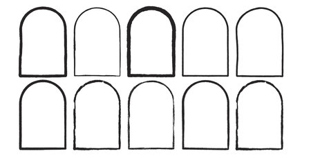 Grunge arch frames set. Door shapes modern black Vector hand drawn collection illustration isolated on white background.のイラスト素材