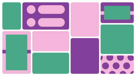 Bento box template. Y2K collage grid shapes. Geometry modular moodboard frames. UI design elements border. Label textboxes composition pack. Trendy blocks blank layout. Vector flat illustration.のイラスト素材